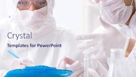  Presentation with molecular biology lab - PPT layouts with two-chemists-working background and a sky blue colored foreground