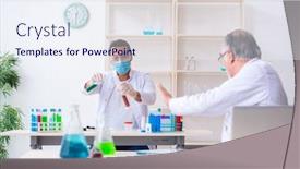 Presentation with lab - Cool new slide deck with two-chemists-working backdrop and a sky blue colored foreground
