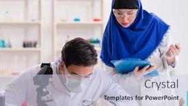  Presentation with lab - Amazing theme having two-chemists-working backdrop and a lemonade colored foreground