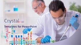  Presentation with lab - Presentation theme having two-chemists-working background and a sky blue colored foreground