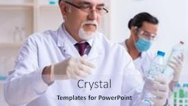  Presentation with lab - Presentation theme with two-chemists-working background and a sky blue colored foreground