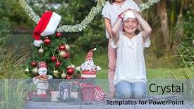  Presentation with summer christmas - PPT layouts with two child girls with chritmas background and a  colored foreground
