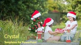  Presentation with summer christmas - PPT theme enhanced with two child girls with chritmas background and a tawny brown colored foreground