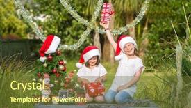  Presentation with summer christmas - Slides having two child girls with chritmas background and a tawny brown colored foreground