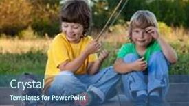  Presentation with fisherman - Presentation design featuring two-children-and-kitten background and a ocean colored foreground