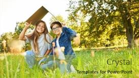  Presentation with house building - PPT theme enhanced with two-children-as-siblings background and a  colored foreground