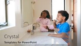  Presentation with teeth - Beautiful presentation design featuring two-children-brushing-their-teeth backdrop and a light gray colored foreground