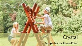  Presentation with children climbing - Beautiful slides featuring children climb on a climbing backdrop and a soft green colored foreground