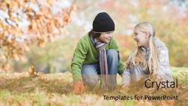  Presentation with autumn leaves - Beautiful presentation theme featuring two children collecting autumn leaves backdrop and a  colored foreground