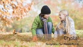  Presentation with autumn leaves - Cool new presentation design with two children collecting autumn leaves backdrop and a  colored foreground