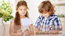  Presentation with kiwi - PPT layouts enhanced with two-children-cut-a-kiwi background and a coral colored foreground