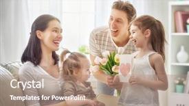  Presentation with family day - Presentation featuring two children daughters with dad background and a coral colored foreground