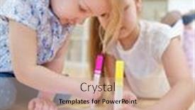  Presentation with children - PPT layouts consisting of two-children-draw-a-picture background and a soft green colored foreground