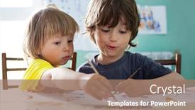  Presentation with school children - Amazing slides having two-children-draw-in-home backdrop and a coral colored foreground