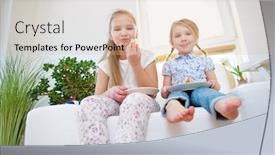  Presentation with children birthday - Theme with two-children-eat-a-fresh background and a lemonade colored foreground