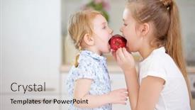  Presentation with eat - Beautiful slide set featuring two-children-eat-a-red backdrop and a lemonade colored foreground