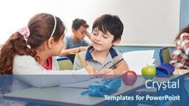  Presentation with school children - Amazing theme having two-children-help-themselves backdrop and a ocean colored foreground