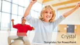  Presentation with physical education - Presentation theme with two-children-in-elementary-school background and a lemonade colored foreground