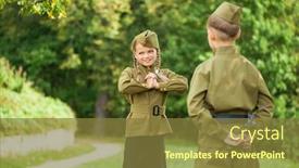  Presentation with patriotic military - Cool new slide deck with two-children-in-military-uniforms backdrop and a tawny brown colored foreground