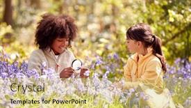  Presentation with magnifying glass - Presentation theme with two-children-in-spring-woodlands background and a yellow colored foreground