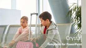  Presentation with departure - PPT theme enhanced with two-children-in-the-waiting background and a gray colored foreground