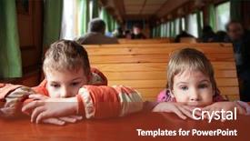  Presentation with train - Beautiful presentation theme featuring two children in train backdrop and a tawny brown colored foreground