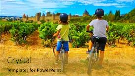  Presentation with castle - Cool new slides with two-children-looking-at-beautiful backdrop and a gold colored foreground