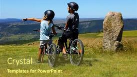  Presentation with mountain bike - PPT layouts enhanced with two-children-looking background and a tawny brown colored foreground