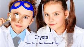  Presentation with backgound of education children art cryst - Beautiful PPT theme featuring two children making science experiments backdrop and a sky blue colored foreground
