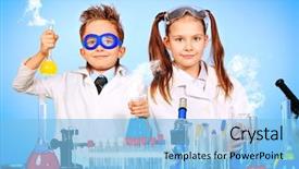  Presentation with children education - Presentation theme with two children making science experiments background and a light blue colored foreground