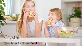  Presentation with breakfast children - Slides with two-children-of-a-family background and a soft green colored foreground