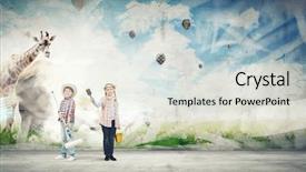 Presentation with children painting - Theme featuring two children of school age background and a light gray colored foreground