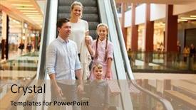 Presentation with family shopping - Theme consisting of two children on an escalator background and a coral colored foreground