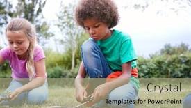  Presentation with camping - PPT theme having two-children-on-outdoor-camping background and a mint green colored foreground