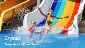 Presentation with aqua - Colorful slide set enhanced with two children on water slide backdrop and a teal colored foreground