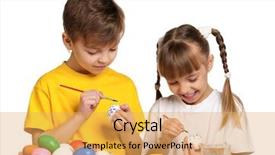 Presentation with children painting - Presentation theme consisting of two children painting easter eggs background and a yellow colored foreground
