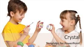  Presentation with children painting - Presentation design with two children painting easter eggs background and a lemonade colored foreground