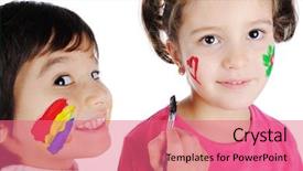  Presentation with children painting - Cool new slides with two children painting on faces backdrop and a coral colored foreground