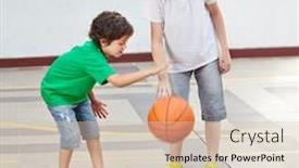  Presentation with play children - Colorful theme enhanced with two-children-play-basketball-together backdrop and a lemonade colored foreground