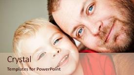  Presentation with blue eyes technology eye scan - Presentation design with two children playing - blue eyes happy father background and a  colored foreground