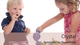  Presentation with garden tea party pretty - PPT layouts with doll house - two children playing at tea background and a coral colored foreground
