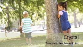  Presentation with children playing - Audience pleasing PPT theme consisting of two children playing hide backdrop and a mint green colored foreground