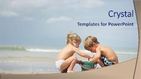  Presentation with children playing - Colorful PPT layouts enhanced with two children playing on beach backdrop and a lemonade colored foreground