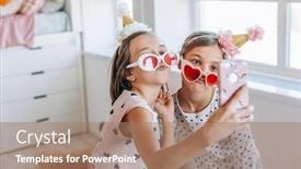  Presentation with children playing - Slides featuring two-children-playing-together-taking background and a coral colored foreground