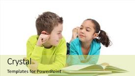  Presentation with children books - Slide set with two children reading books background and a yellow colored foreground