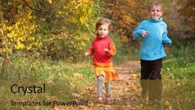  Presentation with autumn wood - Amazing presentation theme having two children run on wood autumn footpath backdrop and a gold colored foreground