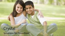  Presentation with inclusion children - Audience pleasing PPT theme consisting of two children sitting in park backdrop and a yellow colored foreground