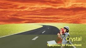  Presentation with children reading - Presentation theme enhanced with two children sitting on road background and a tawny brown colored foreground