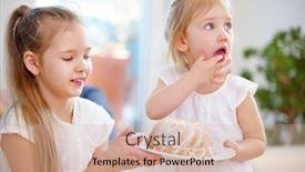  Presentation with children birthday - PPT theme featuring two-children-snack background and a soft green colored foreground