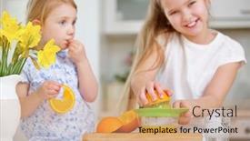  Presentation with courage children - Presentation theme having two-children-squeeze-orange-juice background and a coral colored foreground